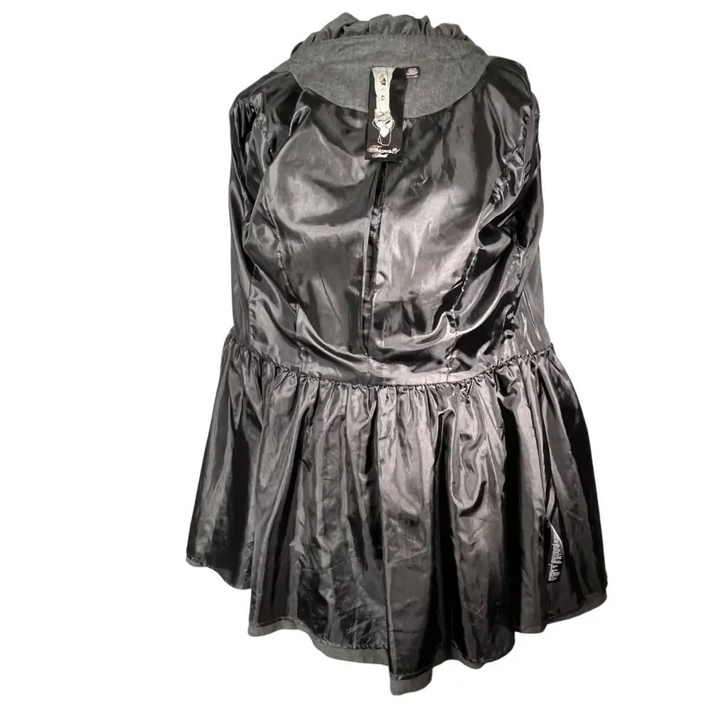 Forever 21 Gray Jacket Fit Flare Coat Steampunk Whimsygoth Puff Balloon Sleeve